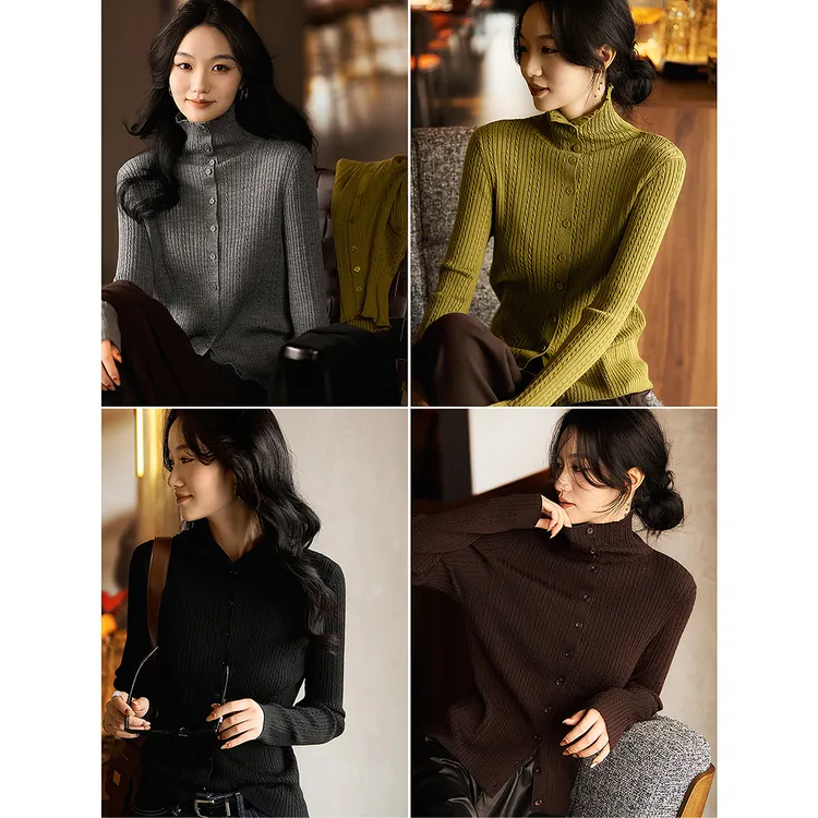 SEPT CHIC W半高领立领全纽扣打底羊毛针织衫S82431ZWIAG