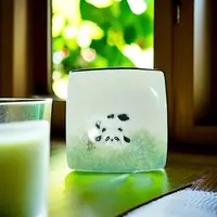 【栗子严选】米浆白四方杯垫-熊猫 景德镇陶瓷（th31）