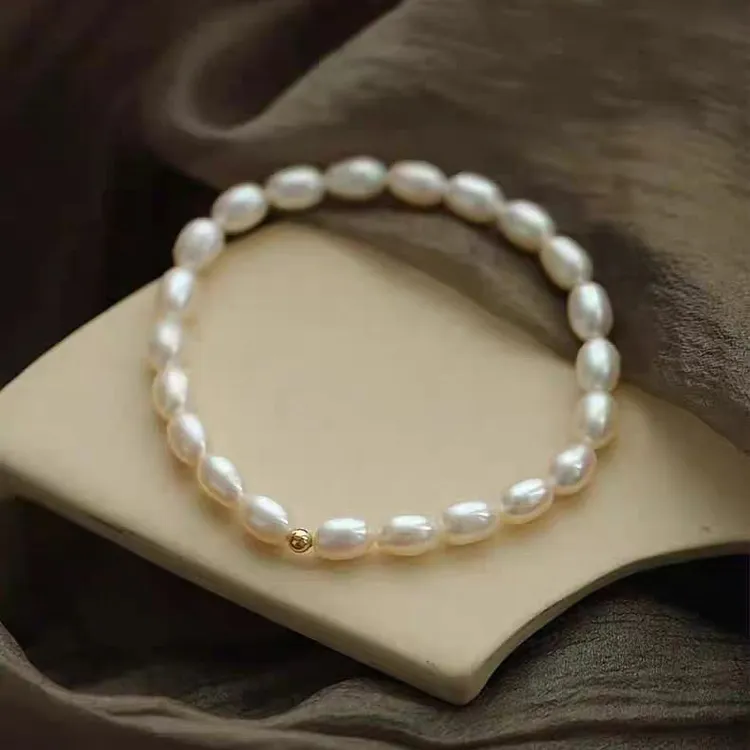 弹力绳天然珍珠手链女气质百搭简约素链小众复古法式轻奢手饰