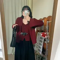 2025秋季大码女装新款辣妹挂脖背心长袖针织开衫两件套 3755