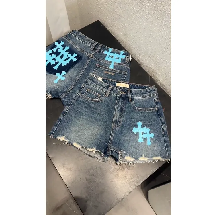 2025夏季新款高腰显瘦大码阔腿显瘦痞帅高级灰十字架短裤