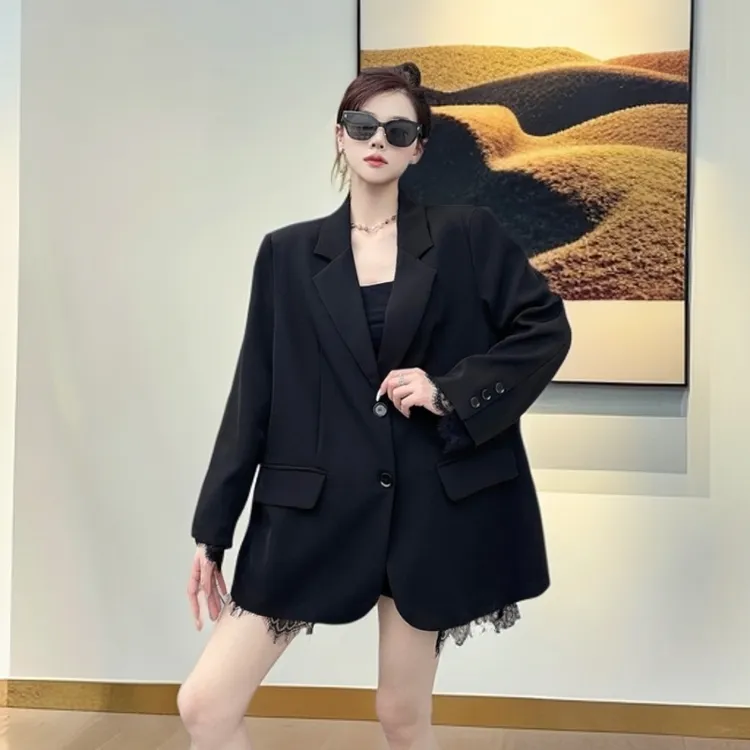 新款时尚洋气百搭女装蕾丝拼接西装外套女春秋松弛感洋气百搭西服