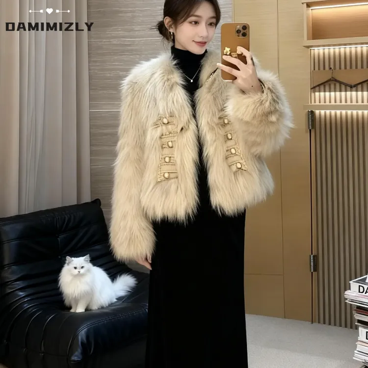韩版小香风冬季新款外套仿狐狸毛环保毛毛外套女短款2026气质名媛
