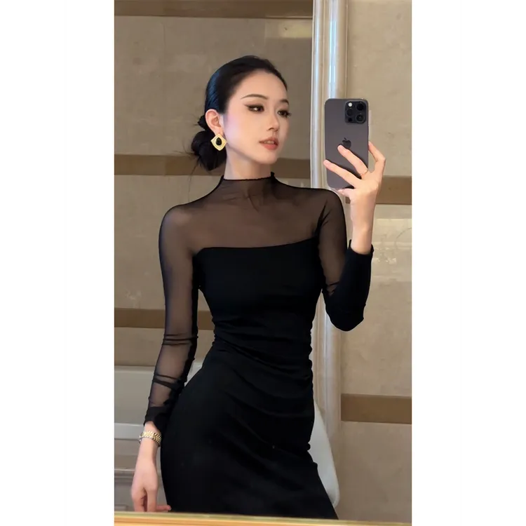 裁一2025新品弹力网纱拼接女人味连衣裙25-110