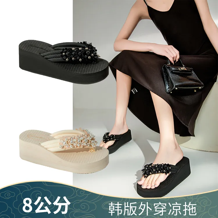 人字拖鞋女款2026新款爆款外穿厚底水钻高级感海边度假气质沙滩鞋商品图