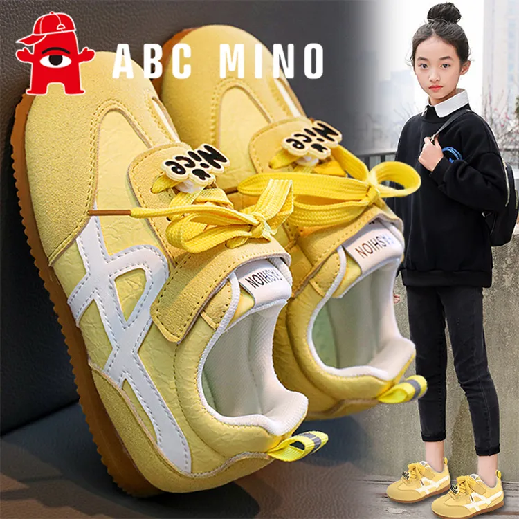 ABC MINO女童鞋子运动鞋2025新款秋季儿童皮面德训板鞋中大童女孩