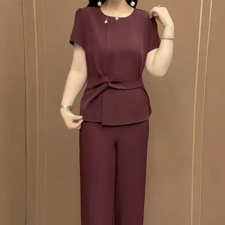 2025夏季新款时尚女士两件套高档气质潮流复古简约减龄休闲裤套装