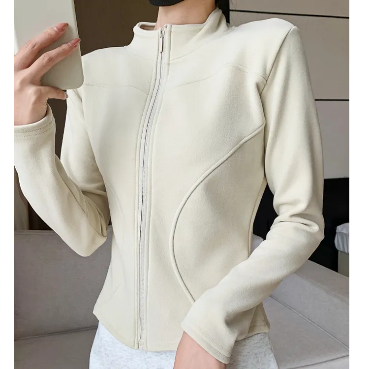 薄绒修身短外套女秋冬外穿2025新款羊羔绒立领保暖瑜伽上衣