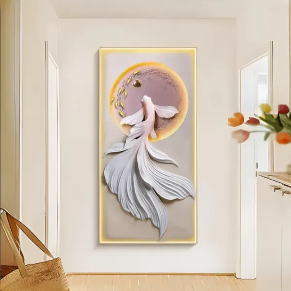 年年有鱼入户玄关家庭竖版玄关装饰画过道客厅现代挂画壁画