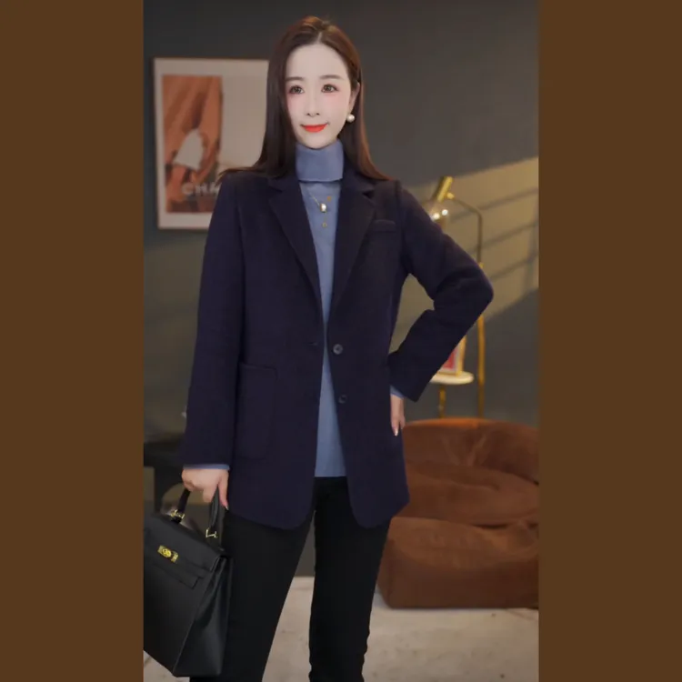 【杨杨专属】曼贝秋冬新款高端百搭长袖双面羊绒大衣8584100深墨蓝