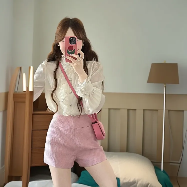 早春季新款法式温柔韩系长袖衬衫设计感小众休闲通勤显瘦衬衣上衣