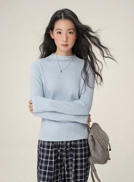 纯色打底衫奶fufu软糯针织衫上衣女秋冬新款内搭韩版半高领毛衣