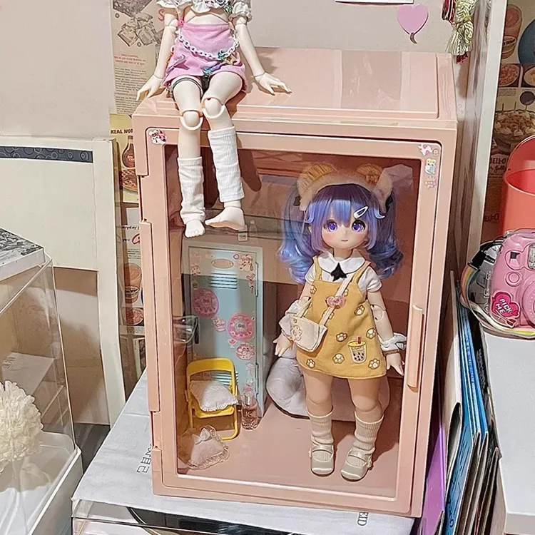 bdj娃娃盲盒收纳盒展示架阶梯式泡泡玛特labubu防尘手办展示柜子