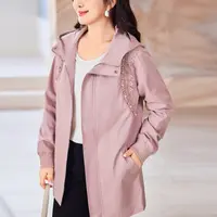 【钉珠花边拼接连帽风衣】MsShe大码女装秋宽松外套J~E2509007