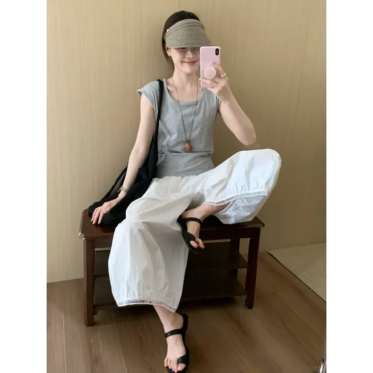 夏日巨好看穿搭一整套2025新款韩系慵懒风上衣休闲阔腿裤套装女夏