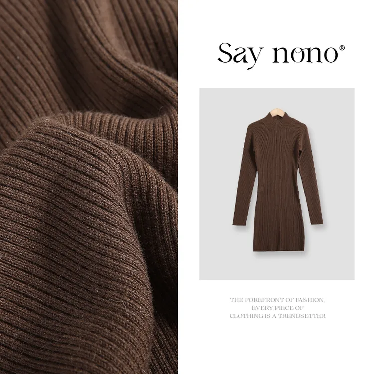 懒猫nono│Saynono 冬季高领加厚极简高领连衣裙/XXLML8805