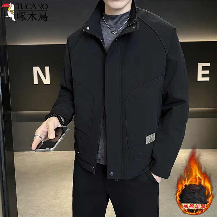 啄木鳥秋冬季休闲档次夹克时尚大口袋百搭经典二棉加厚保暖外套