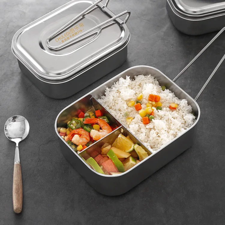 316不锈钢饭盒成人上班族学生餐盒带盖分格长方形刻字打饭专用碗