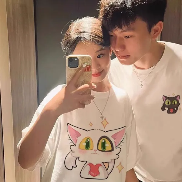 情侣装2025新款一男一女情侣短袖潮牌高级感夏季纯棉宽松休闲T恤