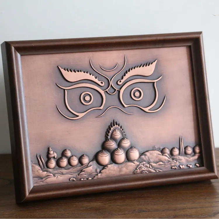 铜雕画《黄财神佛眼》藏式韵味家居书房茶室客厅背景墙铜浮雕装饰画
