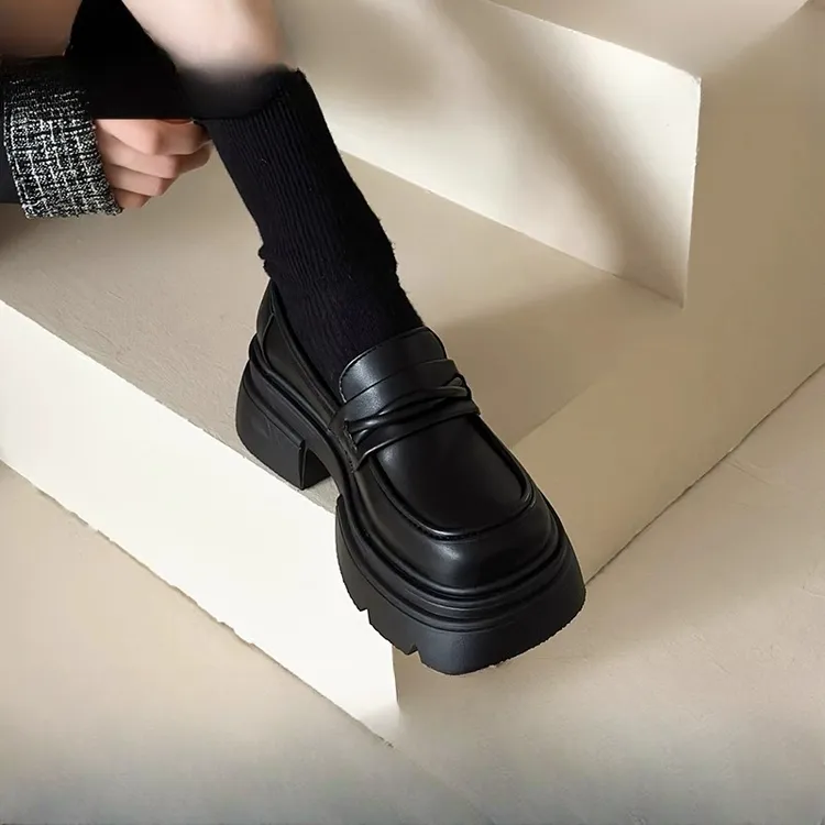 高品质软底厚底粗跟英伦风小皮鞋女2025新款春秋季女鞋单鞋黑色乐