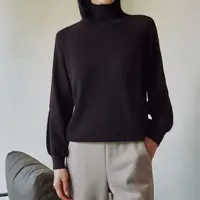 【达人】加厚泡泡立领花边针织衫百搭长袖宽松毛针织衫套头SM353442