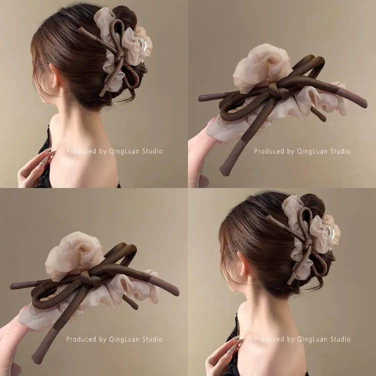 柏林茶歇~气质网纱蝴蝶结抓夹女高级感韩国新款ins鲨鱼夹旅行发卡