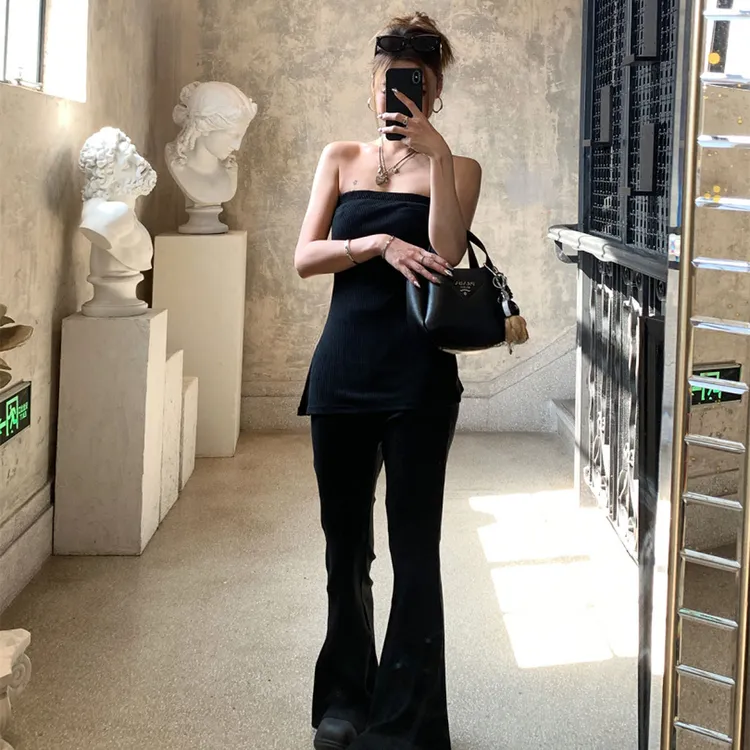 性感辣妹抹胸吊带背心女夏季2025新款设计感小众外穿开叉显瘦上衣