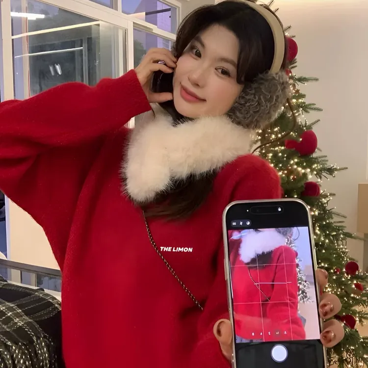 THE LIMON柠檬绿茶毛领保暖毛衣女冬季加厚针织衫(配毛领可拆卸)