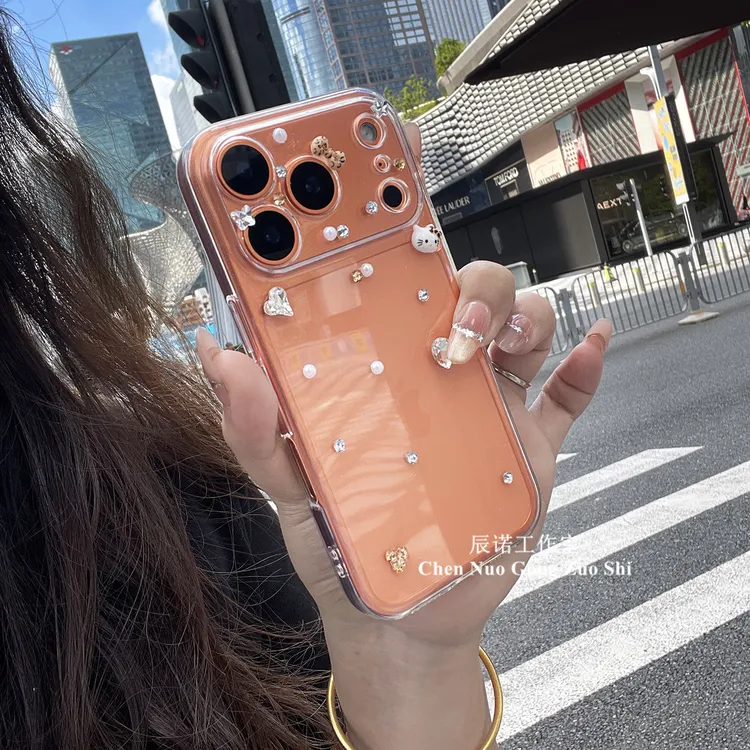 适用苹果华为荣耀oppo/vivo小米手机壳卡通珍珠kt猫透明软壳手链