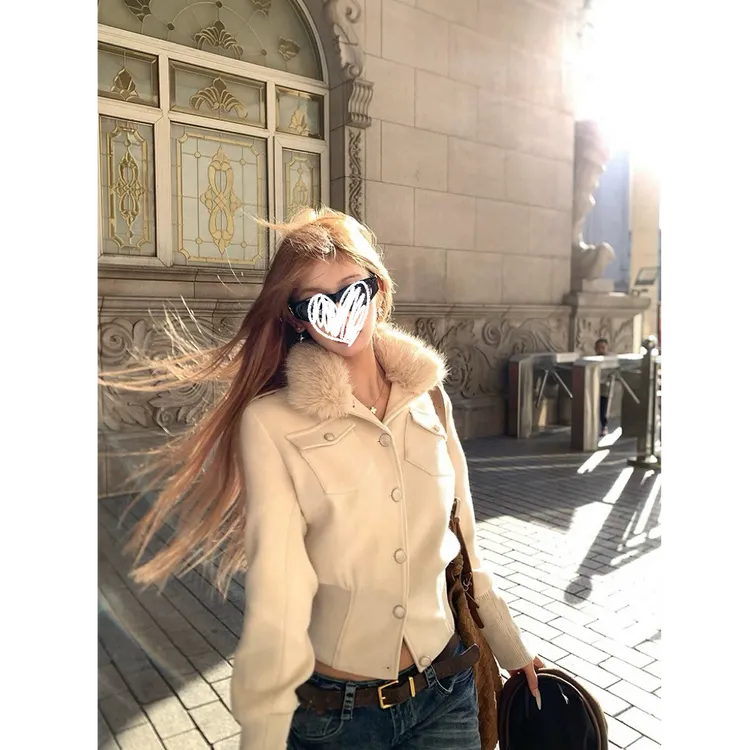 美式高级感可拆卸毛领正肩夹克女秋冬气质休闲百搭外套D995