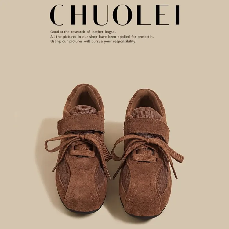 厚底德训鞋女2025秋季新款棕色百搭系带魔术贴阿甘休闲运动老爹鞋