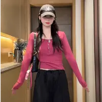 夏春茶2025韩漫身材秋季新品正肩亨利领修身显瘦弹力长袖打底衫