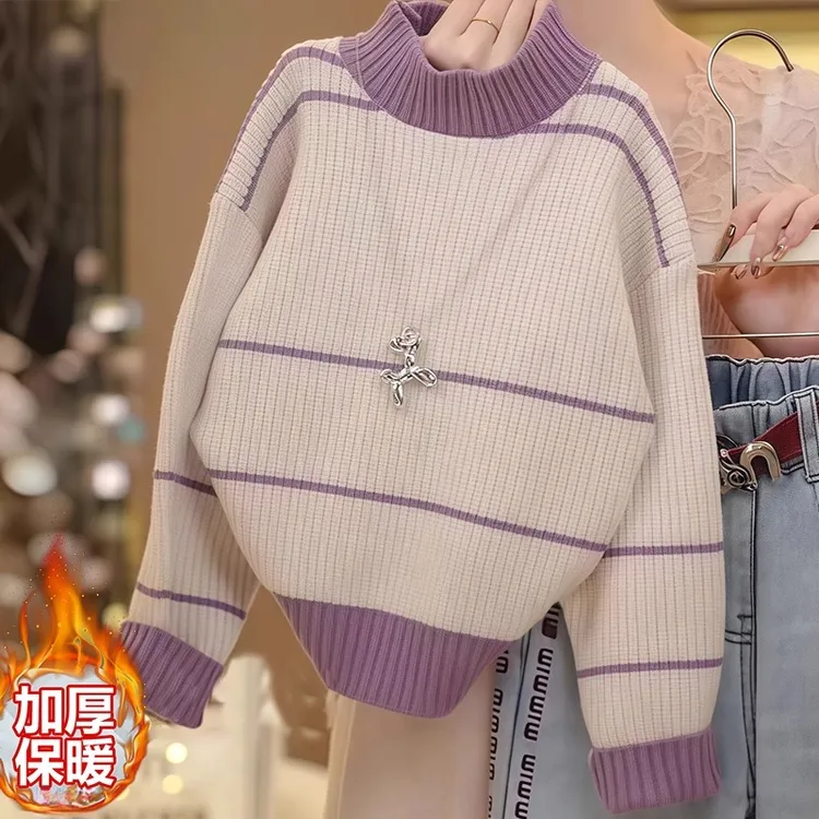 女童洋气加厚毛衣2025新款秋冬款针织衫套头打底衫彩点保暖上衣潮