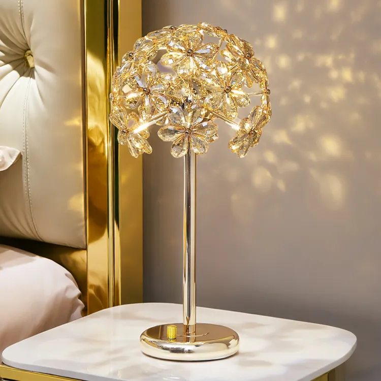 轻奢高级感水晶花卧室床头触摸调光欧式落地灯创意圆形简约风台灯