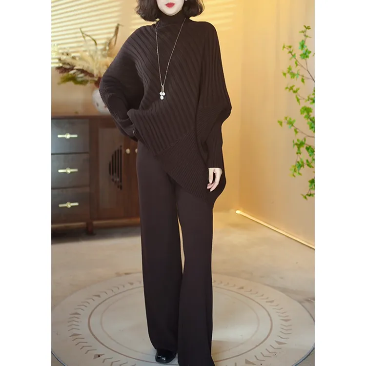 【X391】2025新款山羊绒时尚百搭宽松【上衣+裤子】套装