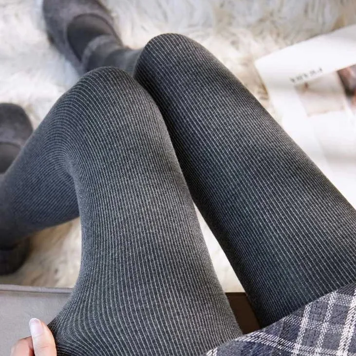 350克厚绒保暖加绒加厚竖条纹打底裤袜高腰秋冬连裤袜