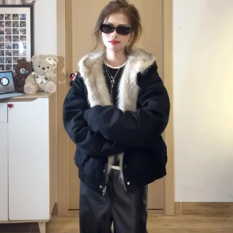 国潮美式棉服女2025新款座山雕工装夹克棉衣加绒加厚冬季棉袄外套