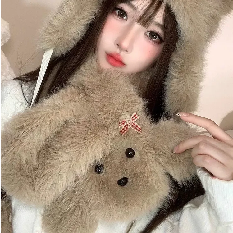 可爱毛绒围巾仿貂毛冬季女ins百搭卡通毛茸茸保暖学生围脖女
