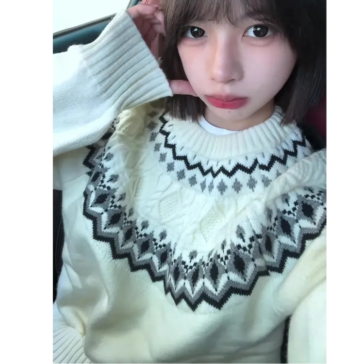 费尔岛软糯绞花boxy毛衣男款秋季提花设计感针织衫长袖内搭打底衫