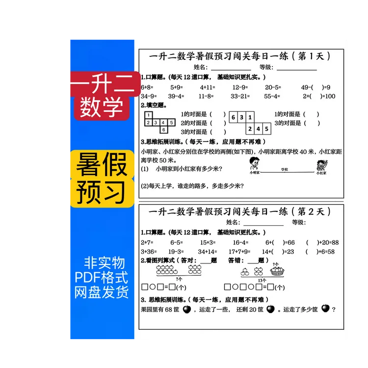 243一升二数学暑假预习闯关每日一练pdf电子版