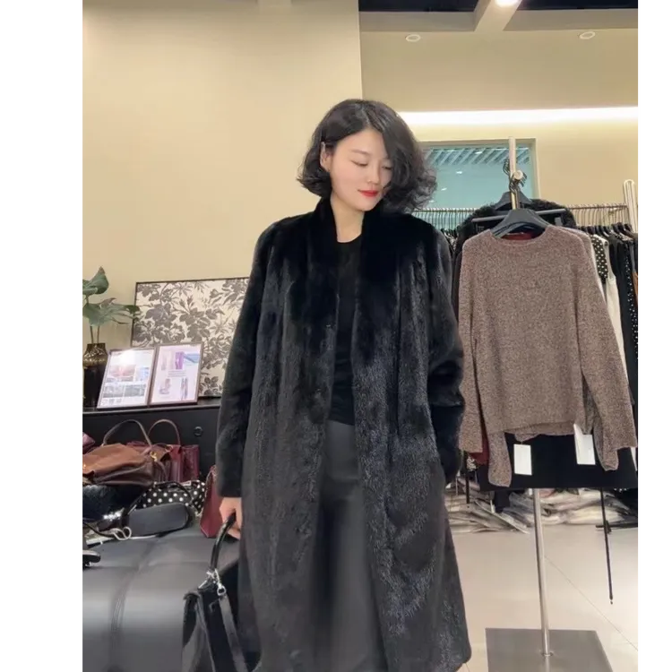 【谭谭家】水貂 气质秋冬宽松中长款宝嘉美皮毛一体外套1833