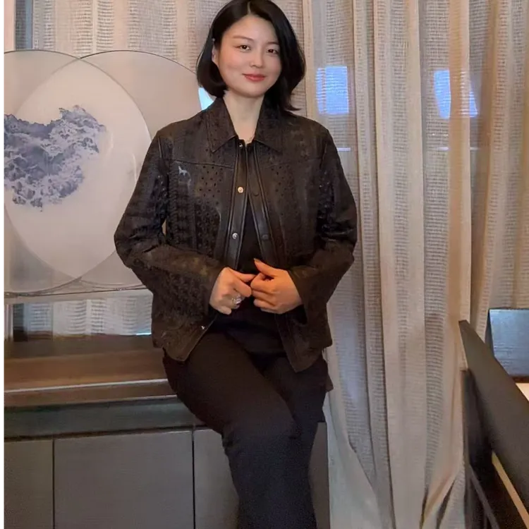 TANTAN 显瘦气质修身百搭通勤皮衣2530