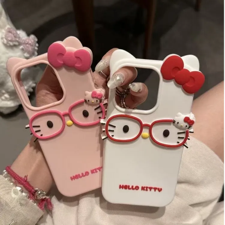 眼镜凯蒂猫适用苹果16promax手机壳iPhone15/14/13硅胶12女11可爱