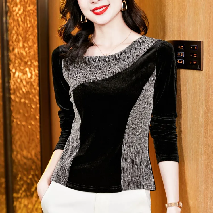 金丝绒上衣女高贵洋气秋装2025新款爆款长袖t恤内搭打底衫可外穿