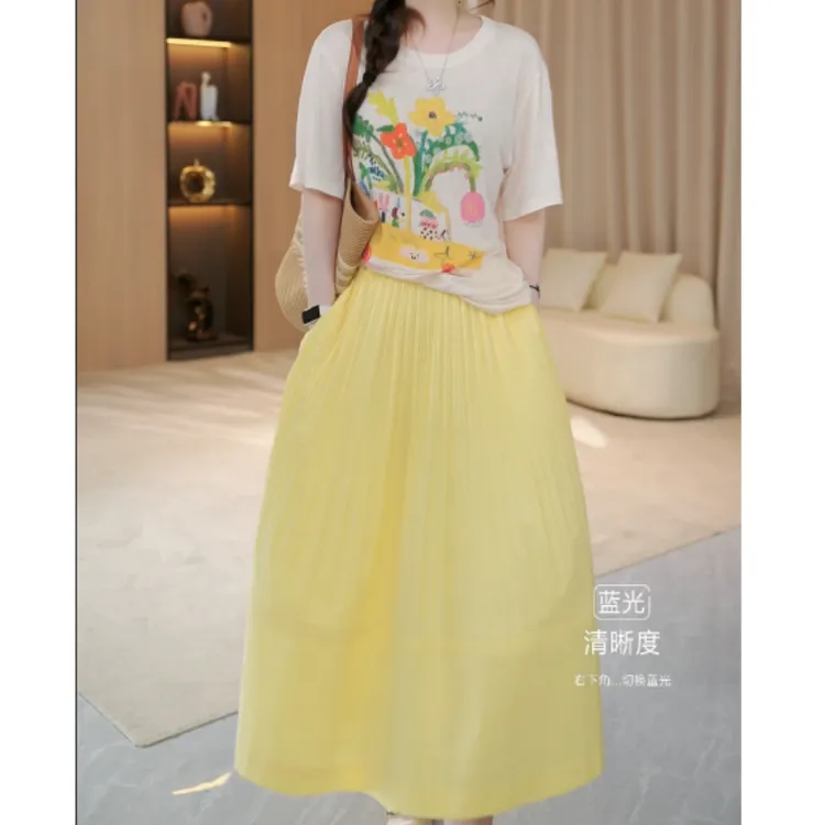 【环游快车】夏季新款艺术感短袖T恤+百搭气质显瘦半身裙LK2504053