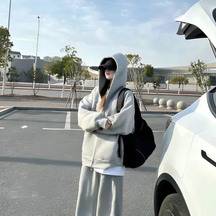 420g重磅开衫卫衣纯色上衣连帽外套男女25春秋新款灰慵懒百搭宽松