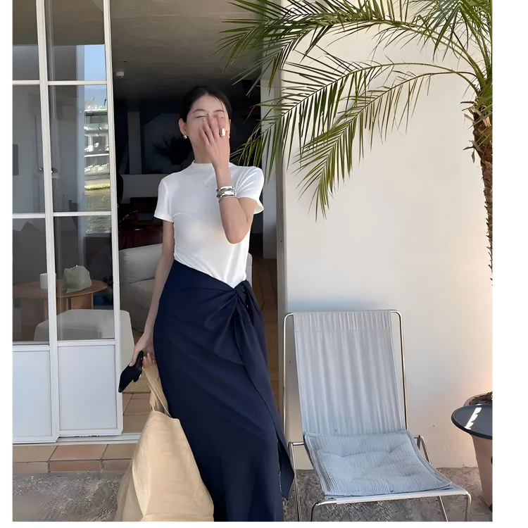 向晚意 夏季女装套装通勤气质女神范穿搭一整套T恤半身裙子两件套