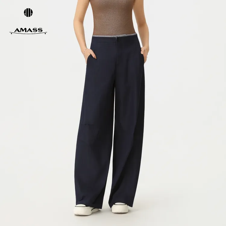 AMASS/阿玛施新款甜酷休闲通勤宽松显瘦设计小众弯刀休闲裤510029