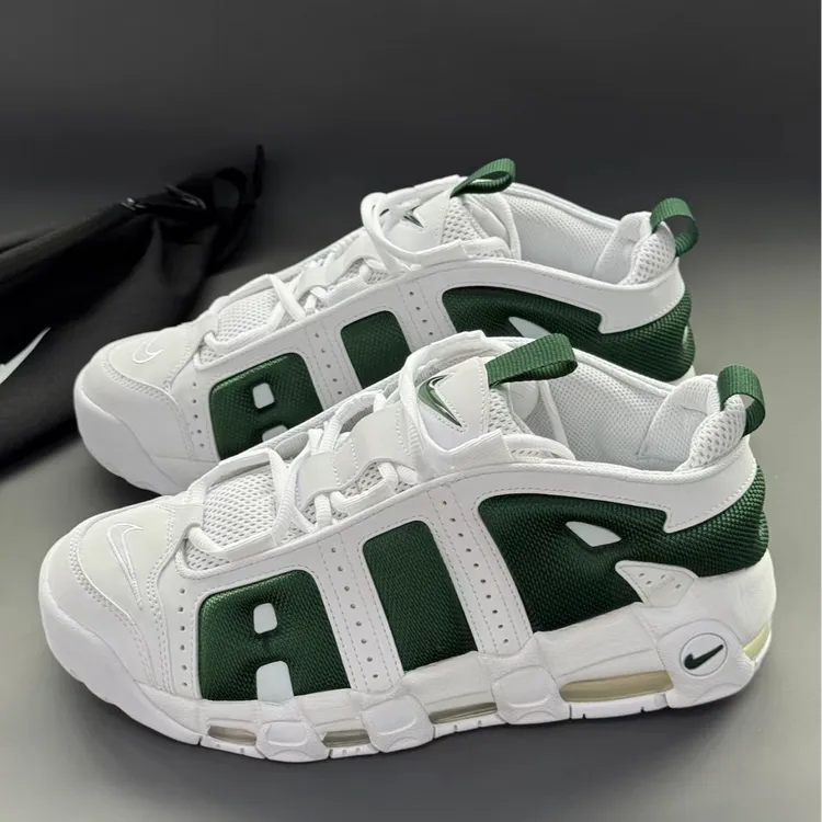 NIKE耐克 UPTEMPO 男款低帮白绿色皮蓬实战运动篮球鞋官方正品